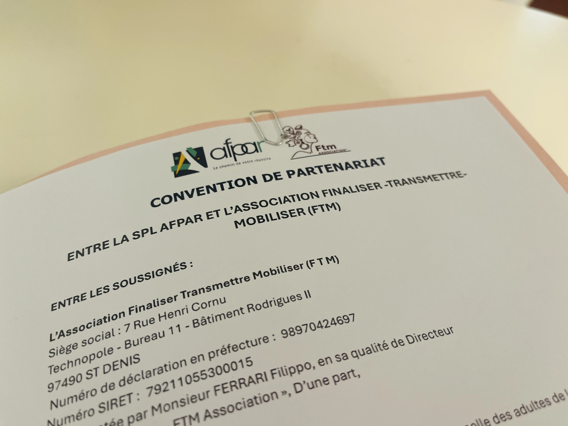 Convention de partenariat entre l'AFPAR et FTM